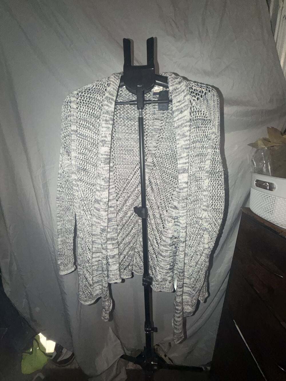 Roxy Open Front Cardigan Size XS Grey Black Knit Sweater
